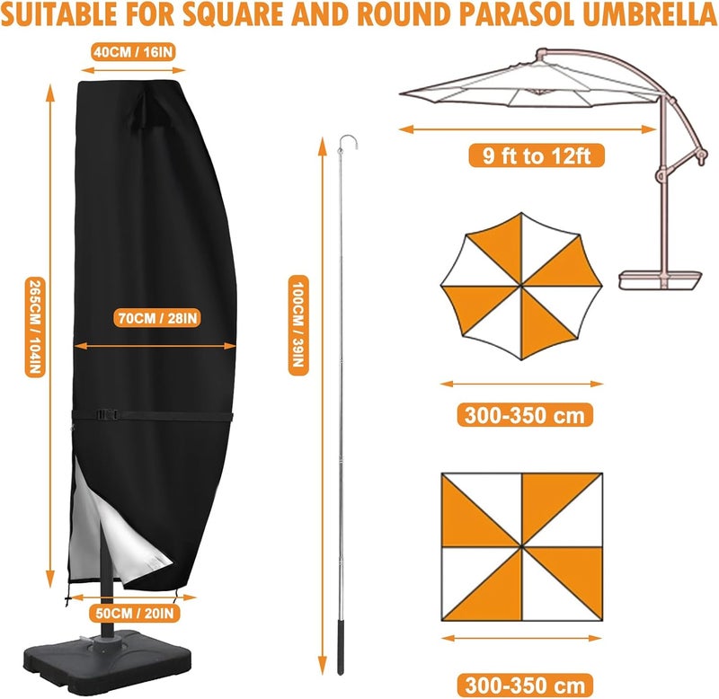 DOCEPERT Cantilever Umbrella Covers for Outdoor Umbrellas 9-12ft,420D Oxford Fabric Patio Offset Umbrella Cover with Sturdy Waterproof Zipper and Top Vent,Garden Outdoor Umbrella Covers - Image 2